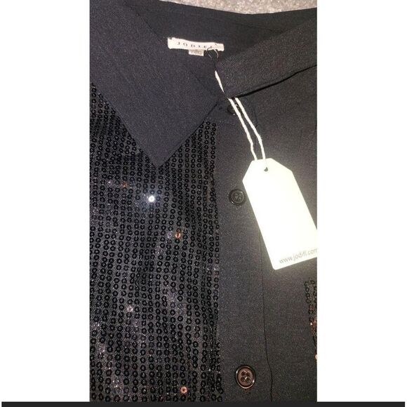 JODIFL Elegant Black Sequin Panel Shirt Dress Long Sleeve Party Cocktail - Picture 4 of 6